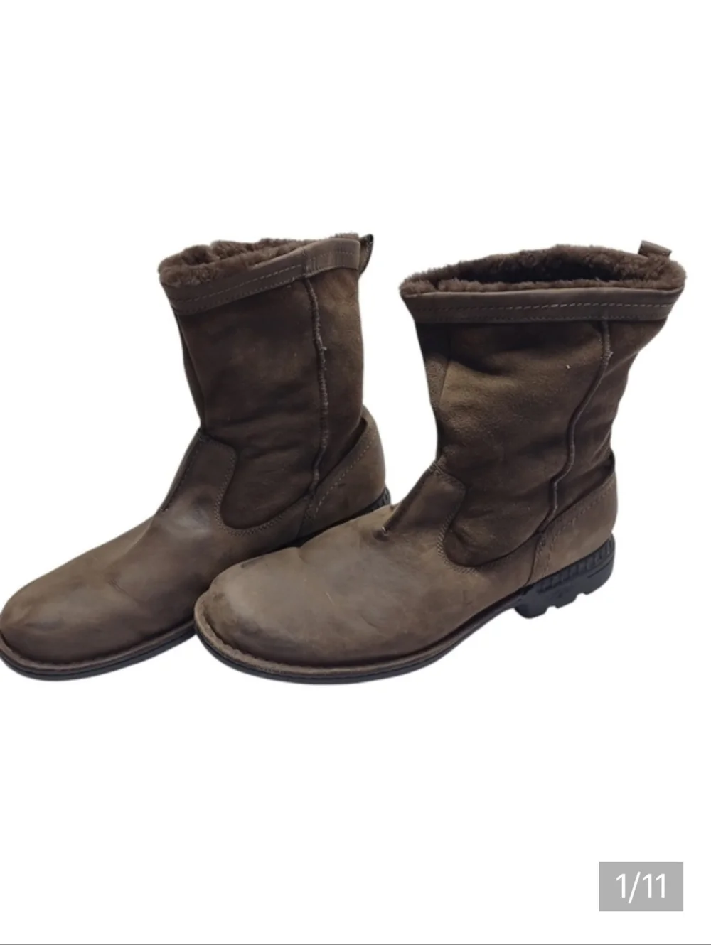 UGG Men's Size 15 Brown Leather/Suede Pull-On Boots Sheepskin Fur Lining